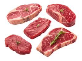Fresh beef cuts with rosemary garnish, ideal for grilling or cooking png