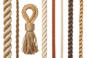 Natural fiber ropes in various styles and colors, showcasing texture and design png