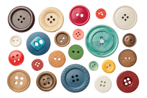 Colorful collection of buttons in various shapes and sizes, showcasing textures and materials png