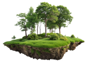 Lush green trees and grass on floating island create serene landscape png