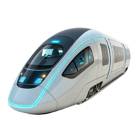 Futuristic train design with sleek lines and glowing accents, showcasing advanced technology and modern aesthetics png