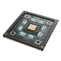 High tech microchip with intricate circuit design and glowing elements png