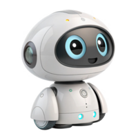 Cute robot character with big eyes and friendly expression, designed for interaction and play png