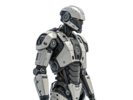 futuristic robot with sleek design and glowing eyes stands confidently png