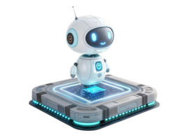 fofa robô personagem com brilhando características carrinhos em futurista plataforma, exibindo avançado tecnologia e Projeto png