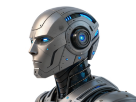 futuristic robot with blue lights and sleek metallic png