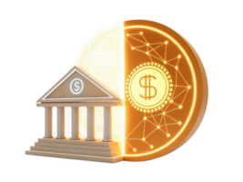 Digital bank concept with bank building and cryptocurrency symbol png