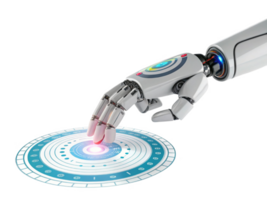 robotic hand interacts with futuristic interface, showcasing technology and innovation png