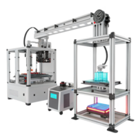 Automated 3D printing machine with robotic arm and multiple print beds png