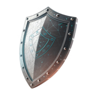 metallic shield with futuristic design, featuring intricate patterns and glossy finish, symbolizing protection and security png