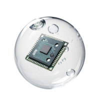 microchip encapsulated in transparent bubble with water droplets, symbolizing technology and innovation png