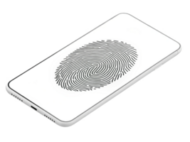 smartphone with fingerprint design on back, showcasing modern technology and security features png