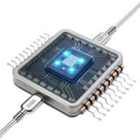 High tech microchip with glowing elements and circuit connections png