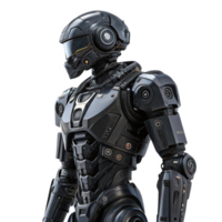 Futuristic robot design with sleek black armor and advanced technology png