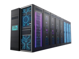 High tech server rack with glowing components and modern design png