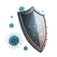 digital shield protecting against viruses, featuring futuristic design and glowing elements png
