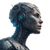 futuristic robot with metallic features and glowing blue accents, showcasing advanced technology and design png