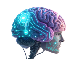 Futuristic brain with circuits, showcasing technology and innovation, symbolizing artificial intelligence and neural networks png