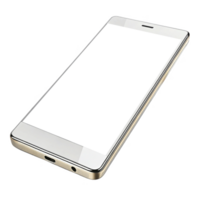 sleek smartphone with large blank screen, showcasing modern technology and design. device is angled to highlight its slim png