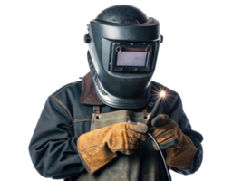 Welding technology showcases skilled worker in protective gear, focused on creating strong bond with precision and safety png