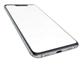 sleek smartphone with large, blank screen, showcasing modern technology and design. device features slim profile and minimal png