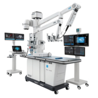 Advanced surgical technology with robotic arms and multiple screens for enhanced precision and control in medical procedures png