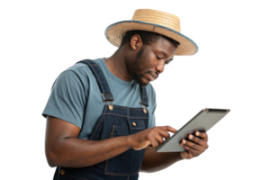 farmer using tablet to manage agricultural tasks, showcasing blend of food and technology in modern farming png