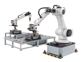 Robotic arms modern industrial setting, showcasing advanced technology and precision automation, enhancing productivity png