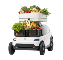 compact delivery vehicle loaded with fresh produce, showcasing intersection of food and technology. This innovative design png