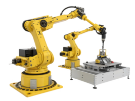 Robotic arms in manufacturing setting, showcasing advanced technology and automation in food production png