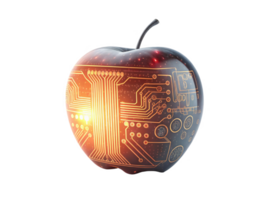 digital apple with circuit board design symbolizes fusion of food and technology, showcasing innovation and creativity png