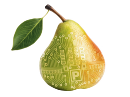 pear with circuit board design, symbolizing fusion of food and technology, showcasing innovation and creativity png