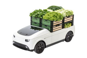 small autonomous vehicle transporting fresh vegetables, showcasing innovation in food delivery and technology png