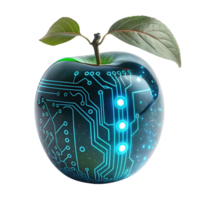 futuristic apple with digital circuit design, symbolizing fusion of food and technology png