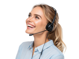 descriptionSmiling woman with headset, providing technical support, cheerful expression, professional appearance png