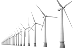 Wind turbines line horizon, showcasing renewable energy technology modern landscape. Their sleek design symbolizes png