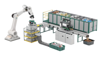 Automated robotic system for packaging and sorting items efficiently in modern warehouse environment png