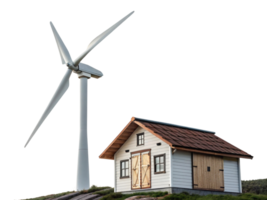 modern wind turbine stands next to charming house, symbolizing sustainable energy and eco friendly living png