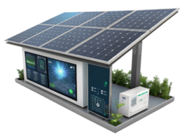Innovative solar energy system with solar panels, energy monitor, and inverter, showcasing sustainable technology and eco png
