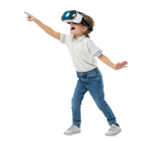 Excited child using virtual reality technology in school setting, engaging with immersive learning experiences png