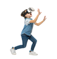 child wearing virtual reality goggles, engaged in immersive experience, showcasing excitement and curiosity in school setting with technology png