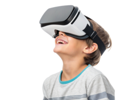Excited child using virtual reality headset, exploring immersive experiences in school, technology, and learning environments png
