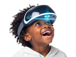 joyful child wearing virtual reality headset, exploring immersive school technology experiences. excitement is palpable png