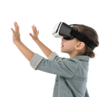 child wearing virtual reality goggles engages with immersive technology, exploring new dimensions school setting. excitement of learning through png