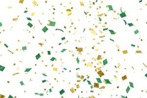 Celebrate with vibrant confetti in shades of green and gold, creating joyful atmosphere for any occasion png