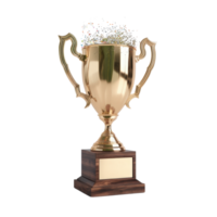 Golden Trophy with Sparks Emanating from Top, Perfect for Celebrating Success or Achievement in Various Contexts png