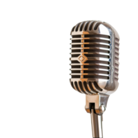 Vintage-style microphone with chrome finish, classic design, isolated on white background, music and performance concept png