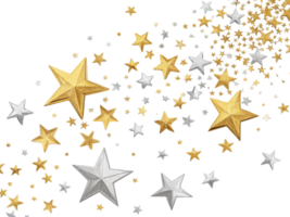 Shimmering stars in gold and silver create magical atmosphere perfect for celebration filled with joy and confetti png