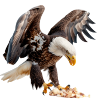 Majestic Bald Eagle Grasping Prey with Powerful Talons and Outstretched Wings in Stunning Close-Up Capture png