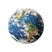 Digital Rendering of Planet Earth with Detailed Texture and Realistic Cloud Patterns on Blue Background png